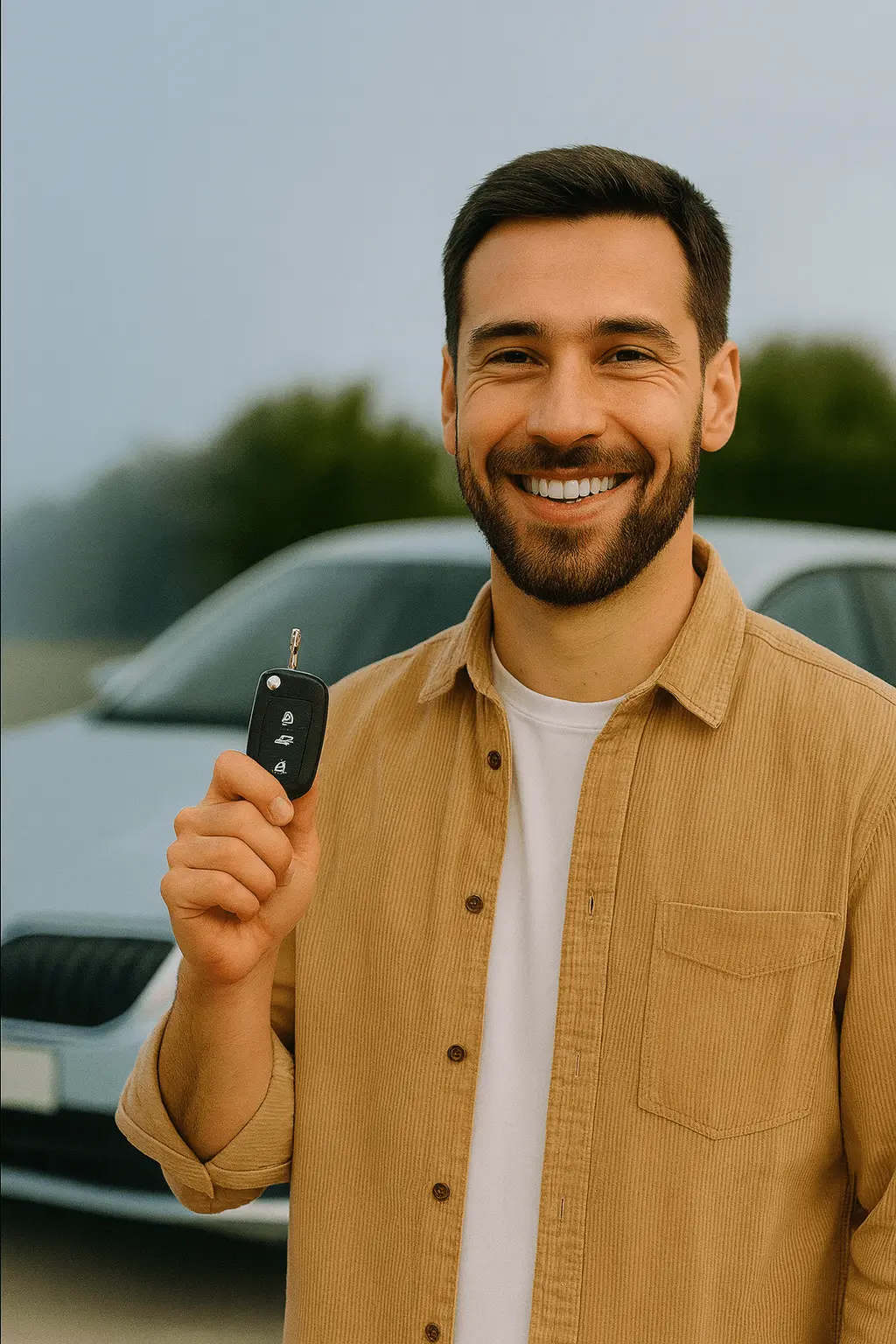 Glückliche Schlüsselübergabe beim Autoverkauf